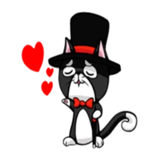 ❤️ 3032c00a kucing, topi tinggi, hati, cinta, imut, kartun, dasi kupu-kupu telegram sticker