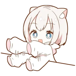 🌟 a0dadcf0 anime, cute, chibi, kawaii, cat ears, white, blue eyes telegram sticker