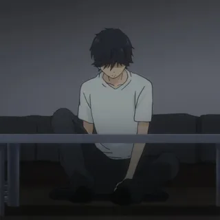 🍘 48e4f74e อนิเมะ, เศร้า, นั่ง, ผู้ชาย, ตัวละคร, ครุ่นคิด telegram sticker