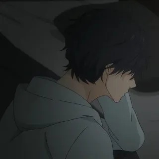 🍘 64c4166c อนิเมะ, เด็กผู้ชาย, เศร้า, เสื้อฮู้ด, การ์ตูน telegram sticker