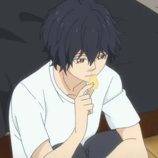 🍘 dd3270a9 อนิเมะ, ผู้ชาย, เด็กผู้ชาย, นั่ง, ขนม, กิน, ลำลอง, การ์ตูน telegram sticker