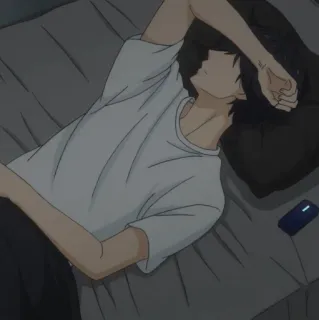 ☕ 497e2196 Anime, Masculino, Acostado, Cama, Camiseta, Casual telegram sticker