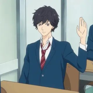 ☕ 59421ea0 Anime, Escuela, Chico, Uniforme, Levantar la mano telegram sticker