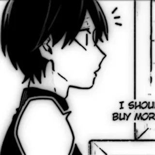 💥 0d84c76e I SHOULD BUY MOR アニメ, マンガ, キャラクター, メガネ, テキスト telegram sticker