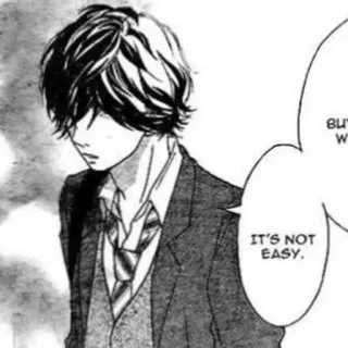 🐱 ef307681 IT'S NOT EASY. มังงะ, อนิเมะ, ตัวละคร, เศร้า, เด็กผู้ชาย, ขาวดำ whatsapp sticker