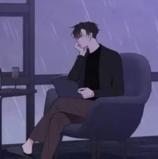 😱 dbe10c5a 男人, 椅子, 窗户, 雨, 孤独, 沉思 telegram sticker