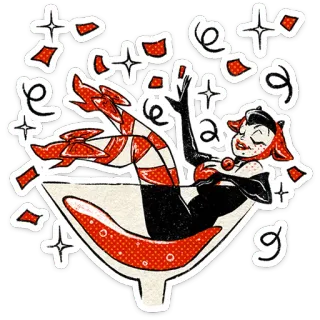 🍷 18865377 Пин-ап, Бокал мартини, Ретро, Винтаж, Коктейль, Женщина, Красный, Чёрный, Сексуальный whatsapp sticker