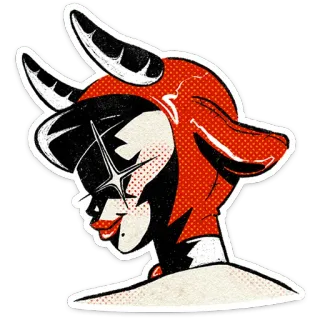 😉 a447ec0b корова, дьявол, рога, иллюстрация, мультфильм, маска whatsapp sticker