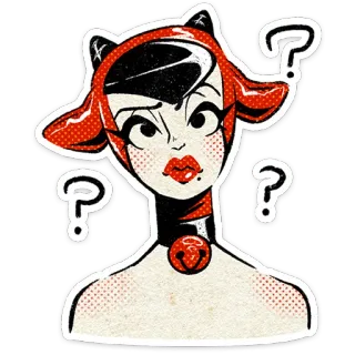 🤔 ffea89cc мультфильм, кошачьи ушки, женщина, ретро, винтаж, вопросительные знаки whatsapp sticker