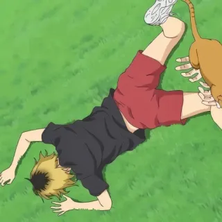 😐 96f8b07c Kenma Kozume Haikyuu!! anime, haikyuu, kenma, cat, blonde hair, red shorts telegram sticker