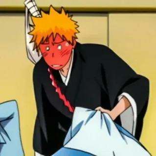 😳 c9b81680 Ichigo Kurosaki Bleach Anime, Bleach, Ichigo Kurosaki, verlegen, rotes Gesicht, schockiert, Cartoon telegram sticker