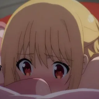 💘 a09fe650 anime, girl, cute, lying down, looking up, blond hair telegram sticker