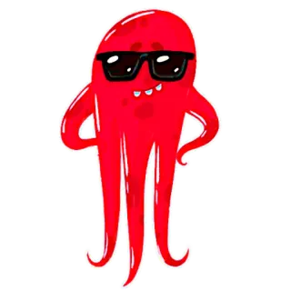 😎 cd24c18e 문어, 만화, 선글라스, 멋진, 빨간색, 해양 생물 telegram sticker