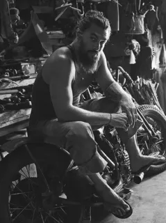 🍻 757213b7 pria, jenggot, potret, aktor, motor, monokrom whatsapp sticker