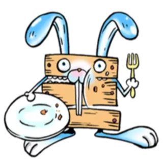 🍱 1e8b6094 Kreskówka, Jedzenie, Talerz, Widelec, Królik, Drewno telegram sticker