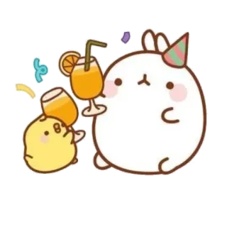 ☁️ 74383dbd molang, piu piu, bunny, chicken, drink, party, celebration telegram sticker