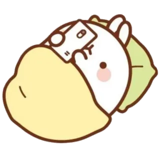 ☁️ 7f13a2ec molang, rabbit, kawaii, cute, sleepy, pillow, blanket, cartoon telegram sticker