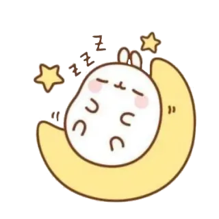 ☁️ b9d1ad9b sleepy, moon, stars, cute, molang, rabbit, cartoon telegram sticker