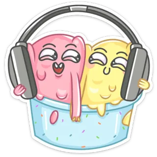 🎧 06c80a87 아이스크림, 만화, 귀여운, 헤드폰, 음식, 달콤한 telegram sticker