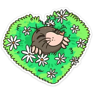 ❤️ 19844be3 鼹鼠, 花, 心, 动物, 卡通, 自然 telegram sticker