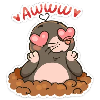 😍 4c515935 Awww 鼹鼠, 可爱, 爱, 心形眼, 卡通 telegram sticker