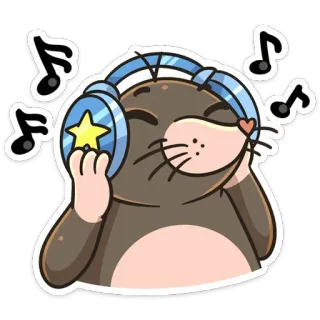 🎶 949144f7 鼹鼠, 耳机, 音乐, 星星, 卡通, 动物 telegram sticker
