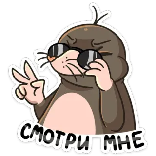 🤓 f546b315 СМОТРИ МНЕ 鼹鼠, 太阳镜, 卡通, 和平标志, 动物 telegram sticker