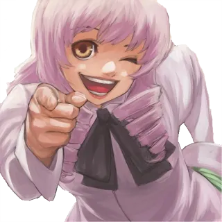 😜 69aa65bd 动漫, 漫画, 眨眼, 粉色头发, 指着, 开朗 telegram sticker