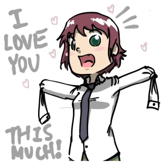 ❤ cf2ded54 I LOVE YOU THIS MUCH! 爱, 喜爱, 卡通, 动漫, 可爱, 心 telegram sticker