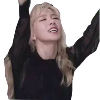 😢 e8027b39 女人, 人, 金发, 庆祝, 举手 telegram sticker