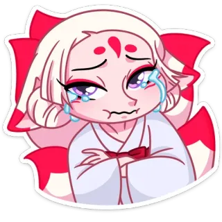 😢 402442a9 animé, fille, pleurs, triste, renard, mignon, chibi telegram sticker