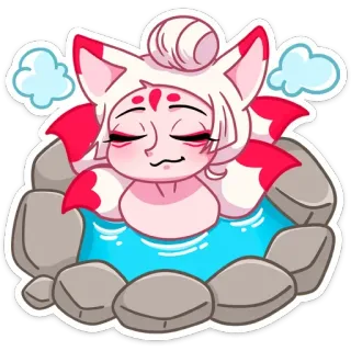 🛀 ef23704f Anime, Fille renard, Kawaii, Onsen, Relaxant, Mignon, Oreilles telegram sticker