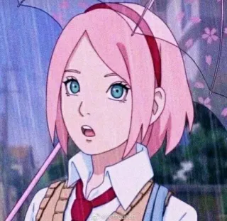 🌟 90caae72 Sakura Naruto Anime, Sakura, Naruto, Różowe włosy, Postać, Dziewczyna, Deszcz telegram sticker