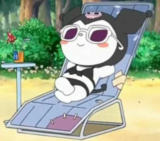 🖤 a009ed38 Kuromi Kuromi, playa, gafas de sol, dibujos animados, anime telegram sticker