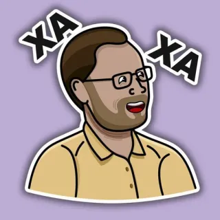 😆 ab07921e XA XA หัวเราะ, การ์ตูน, ผู้ชาย, แว่นตา, สีหน้า, ตลก telegram sticker