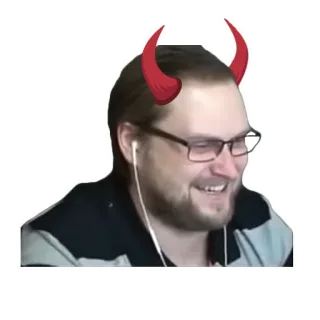 😈 7a3e7644 Person, Teufelshörner, lächelnd, Brille, Mann, Sticker telegram sticker