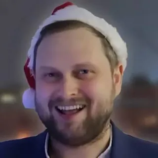 😄 54fde169 pria, topi santa, natal, meriah, potret, tersenyum, bahagia, perayaan telegram sticker