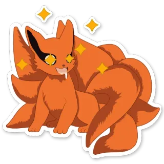🤤 0b3de4cf cartoon, fox, animal, nine tails, mythical creature, sparkly telegram sticker