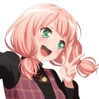 🦩 0fefe1b8 Anime, Meisje, Leuk, Vredesteken, Glimlach, Roze haar, Blij telegram sticker