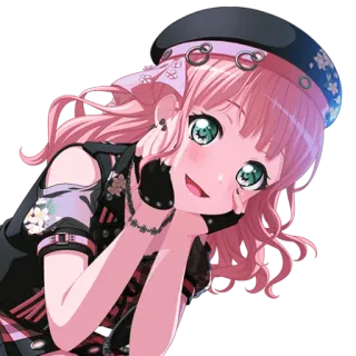 🦩 144f89fd anime meisje, schattig, roze haar, anime personage, glimlachend, oorbellen telegram sticker