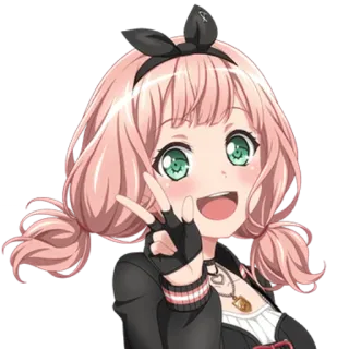 🦩 466a0687 Anime, Meisje, Schattig, Roze haar, Personage, Vredesteken telegram sticker