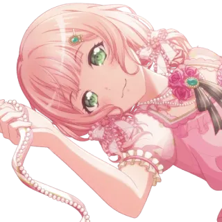 🦩 633f5118 anime meisje, roze haar, schattig, parelketting, illustratie, karakter, digitale kunst telegram sticker