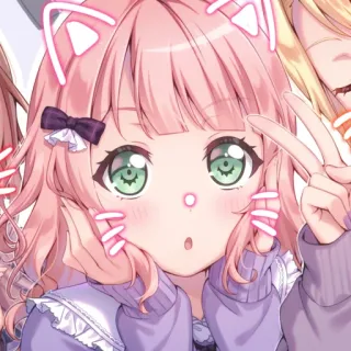 🦩 8ccc7486 Anime, Sticker, Leuk, Kawaii, Roze haar, Kattenoren, Vredesteken telegram sticker