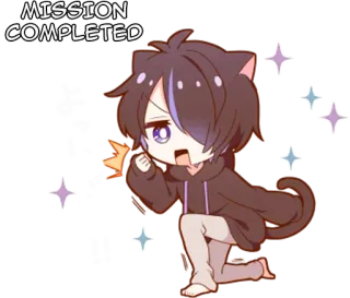 👏 04fce15a MISSION COMPLETED anime, gatto, scintillio, festa, completato, kawaii whatsapp sticker