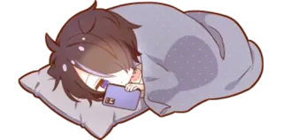 📱 3a2aae82 assonnato, chibi, anime, coperta, cuscino whatsapp sticker