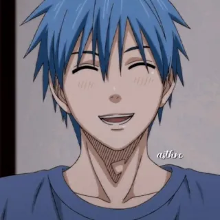 🎭 0f4a695a Kuroko Tetsuya Kuroko's Basketball anime, basquete, sorrindo, cabelo azul, feliz telegram sticker