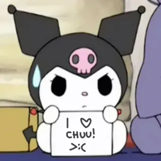 😳 efb3fc57 Kuromi I ❤️ CHUU! >:( Anime, Lindo, Kawaii, Dibujo animado, Sanrio, Corazón, Expresión telegram sticker