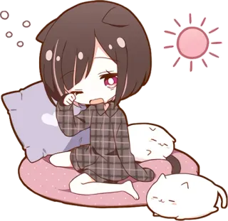 👋 6f5709f1 Чиби, Мультфильм, Милый, Аниме, Утро, Сонный, Коты, Каваий telegram sticker