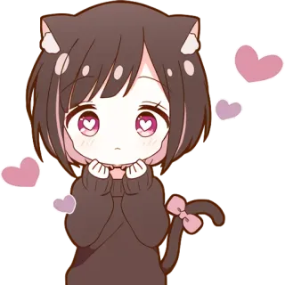 😍 b87632d6 Аниме, Каваий, Девушка-кошка, Сердечки, Милый, Чиби, Манга telegram sticker