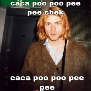 🤪 731d1d74 Kurt Cobain caca poo poo pee pee chek caca poo poo pee pee Meme, Grappig, Portret, Beroemdheid, Zanger telegram sticker